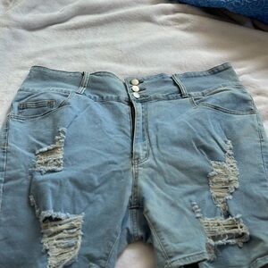 SHEIN Distressed Jean Shorts - Light Blue